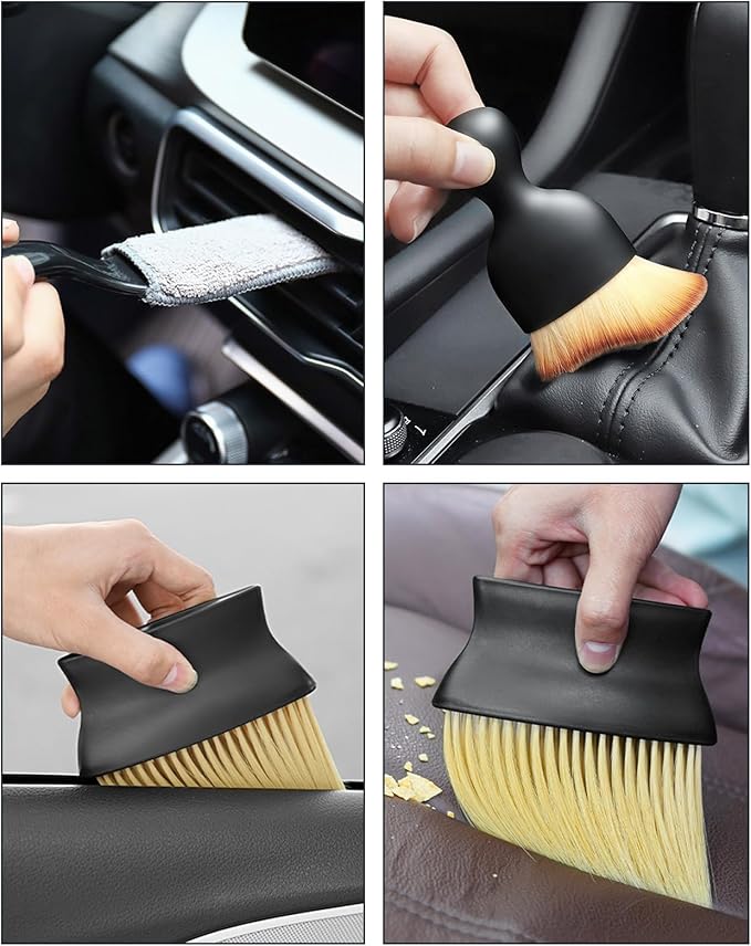 Car Detailing Brush Set, Ultra Soft Boars Hair Car Interior Detailing Brushes, Car Interior Detailing Kit, Car Cleaning Gel Supplies Kit, Car Dust Brush, Car Accessories for Truck, SUV, Interior-3pcs