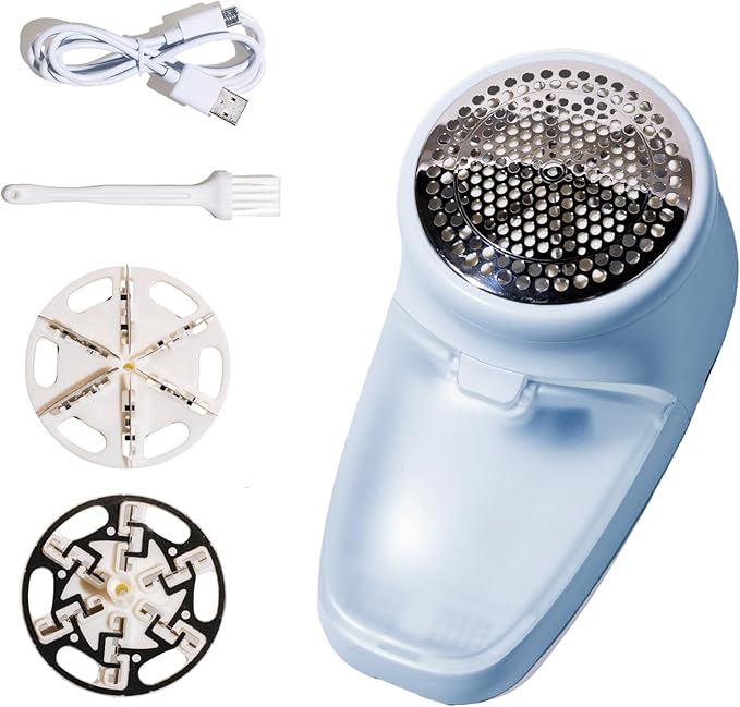 Nori Trim Fabric Shaver - Lint Remover for Clothes & Furniture Couch Pilling - Sweater Pill Remover - Clothes Shaver with 6 Precision Blades - Wireless and Rechargeable - Blue