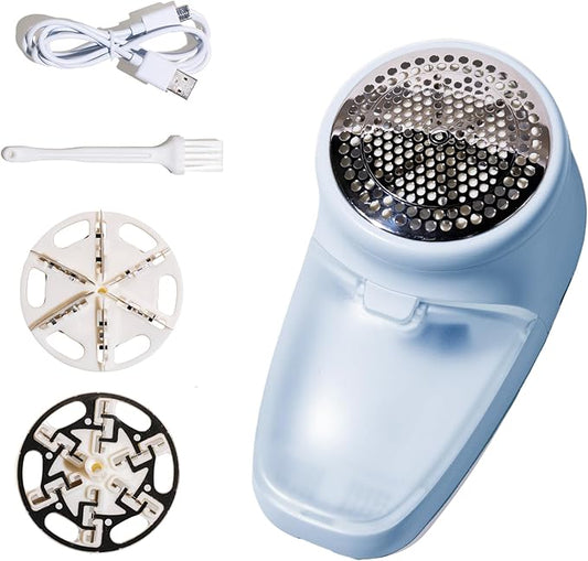 Nori Trim Fabric Shaver - Lint Remover for Clothes & Furniture Couch Pilling - Sweater Pill Remover - Clothes Shaver with 6 Precision Blades - Wireless and Rechargeable - Blue