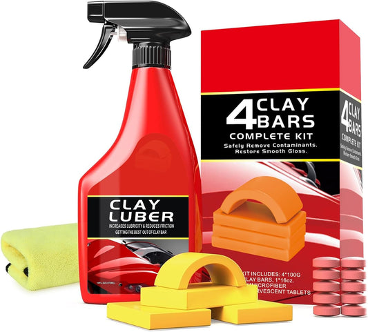 Heavy Duty Clay Bar Kit - 4 Clay Bars, 10 Lubricant Sheets & Microfiber Towel