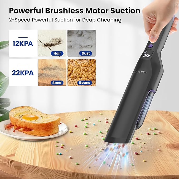 Sweepcent Handheld Vacuum Cordless, 24Kpa Car Vacuum with Brushless Motor, Charging Dock, Rechargeable, 1.5lbs Portable Handheld Vacuum with 2-Speed for Home/Car/Pet (Purple)