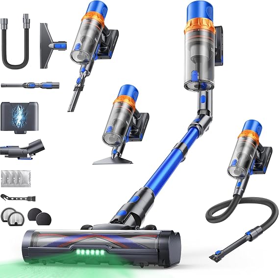 Cordless Vacuum Cleaner, 650W/55KPa/70Mins Stick Vacuum with Bendable Wand, 3.3 ft Hose, Auto Mode, Self-Standing, Aroma