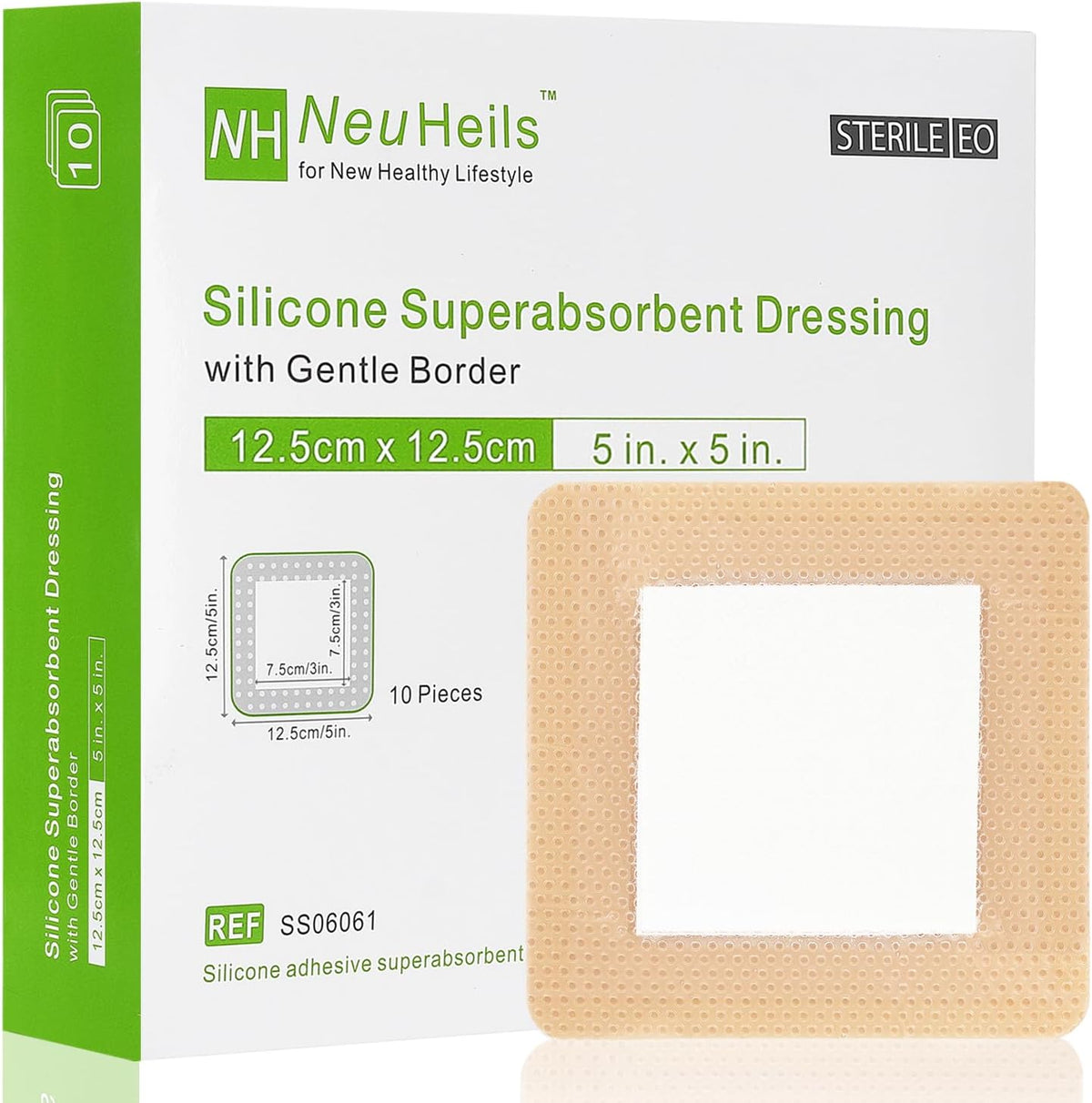 Silicone Wound Dressing 5x5 Inch, 10 Pack for Bed Sores Latex Free