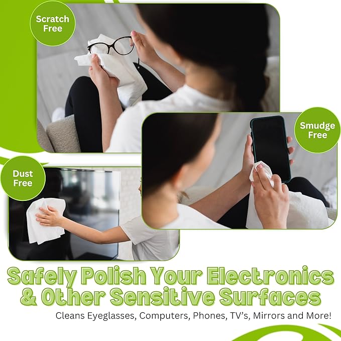 The White Green Cloth 4-Pack Reusable Cleaning Cloths for Streak-Free Windows, Mirrors & All-Purpose Use – Chemical-Free, Absorbent, Non-Abrasive, 16" x 16" White Cleaning Rags, Made in The USA