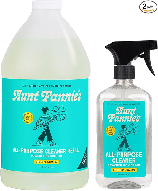 Aunt Fannie's All Purpose Household Cleaner Bundle, Multi-surface Spray and Refill, Powered by Vinegar for Kitchen, Bath, Windows and Countertops, Lemon Scent