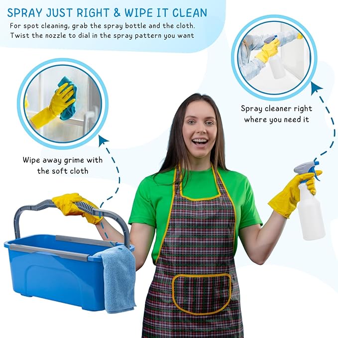 Window Cleaning Kit for Home and Commercial Use, 6 Ft Long Handle Professional Glasses Cleaner Squeegee with 3 Gallon Bucket and Spray Bottle and Scrubber, Car Windshield Washing Tool