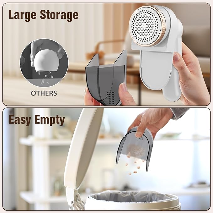 DBC Fabric Shaver with 15000r/Min Powerful Motor, LED Display, 3-Speeds, 6-Leaf Blades, Large Shaving Head Lint Remover for Clothes, Lint Ball, Furniture, Fuzz - Gold & White