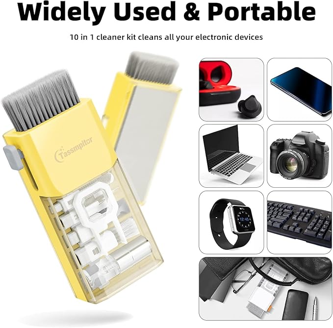 Tassmpitor Laptop Screen Keyboard Cleaner Kit, All in 1 Electronics Cleaning Tool for MacBook iPad iPhone Pro Cell Phone, Brush Tool for Tablet, Computer, PC Monitor,TV Camera Lens with Patent, Yellow