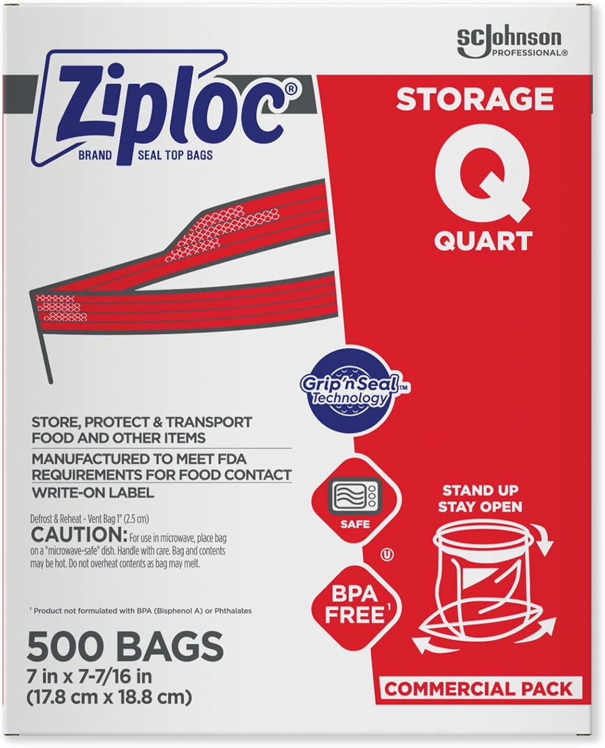 Ziploc Storage Bags, For Food Organization and Storage, Double Zipper Seal, Easy-Open Tabs Quart, 500 Count