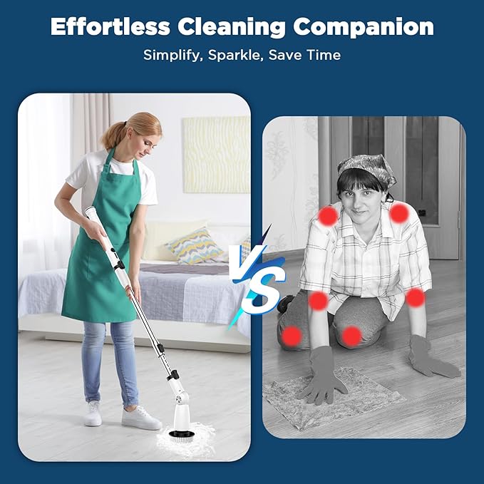 Electric Spin Scrubber, Upgraded Bathroom Cleaner, Power Shower Cleaning Brush with Extendable Handle & 4 Brush Heads, Dual Speed & USB-C Charging, Shower Scrubber for Bathtub, Tile, and Floor