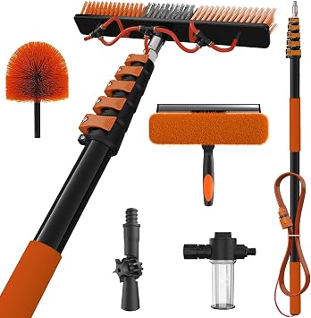 30Ft Reach Solar Panel Cleaning Brush Kit with 5-24ft Telescoping Pole, Water Fed Window Cleaner Tool with 20" Brush, So