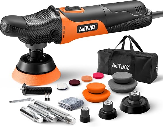 AUTIWOZ Mini Buffer Polisher, Rotary Car Buffer and Polisher Kit 6 Speeds, 1" /2" /3" Base Pads M14 Thread Extension Sha