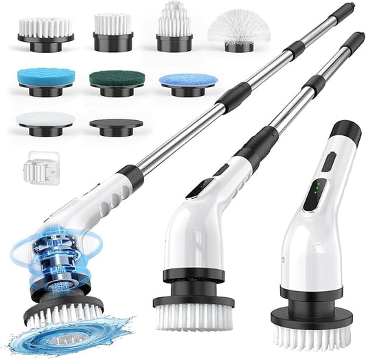 Electric Spin Scrubber for Cleaning Bathroom, Shower Scrubber Cordless Cleaning Brush with IPX7 Waterproof & 3 Speed, 9 Brush Heads, Bathroom Cleaning Supplies for Shower Tub Kitchen Tile Toilet Floor