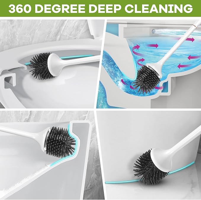 Electric Toilet Brush and Holder Set,Toilet Bowl Brush,Wireless Electric Spin Scrubber,with Silicone Brush Head Self-Cleaning Light and Ventilated Slot Base,USB Charging Cable,Wall Mount Sticker