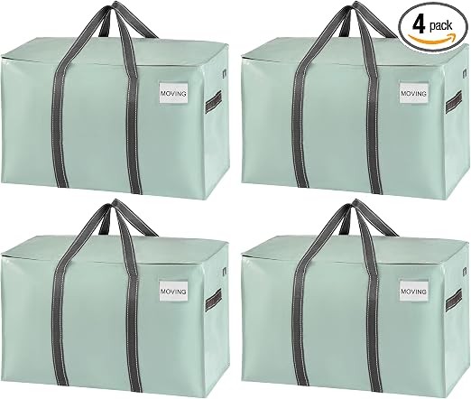 VENO 4 Pack Heavy Duty Moving Bags, Extra Large Storage Bags with Reinforced Handles & Strong Zippers, Foldable & Reusab