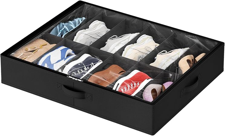 Lifewit Under Bed Shoe Storage Organizer 1 Pack(12 Shoes Cells), 4.3 Inches Profile Fabric Shoes Container Box with Clea