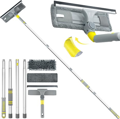 JEHONN Window Cleaning Squeegee Kit, 64 inches Tall Professional Shower Glass Washing Equipment, 3 in 1 Wall Cleaner Dus