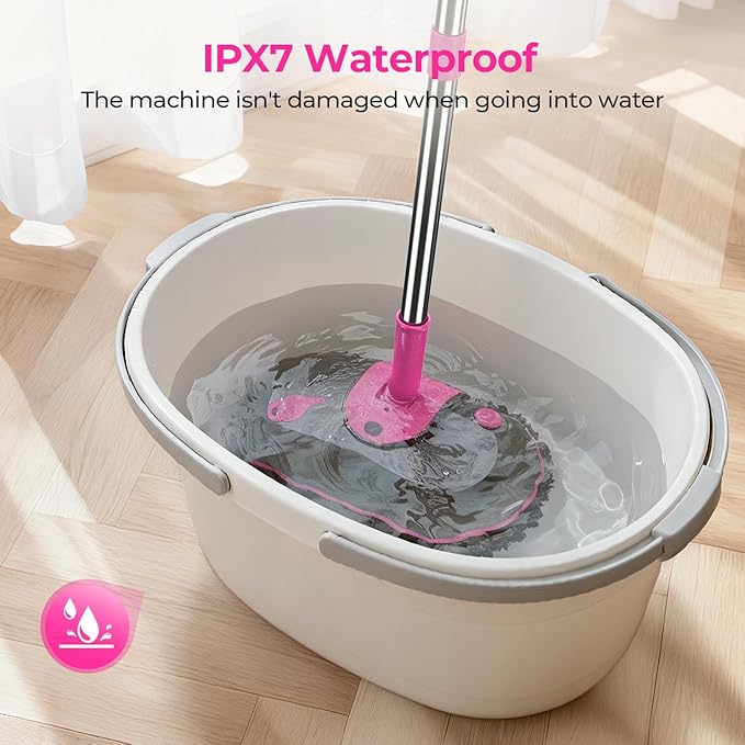 Cordless Electric Mop, Electric Spin Mop with Water Sprayer, Powerful Floor Cleaner, 300ml Tank Self-Propelled for Hardwood & Tile, Adjustable Handle, 2500mAh Long-Lasting Battery, Pink