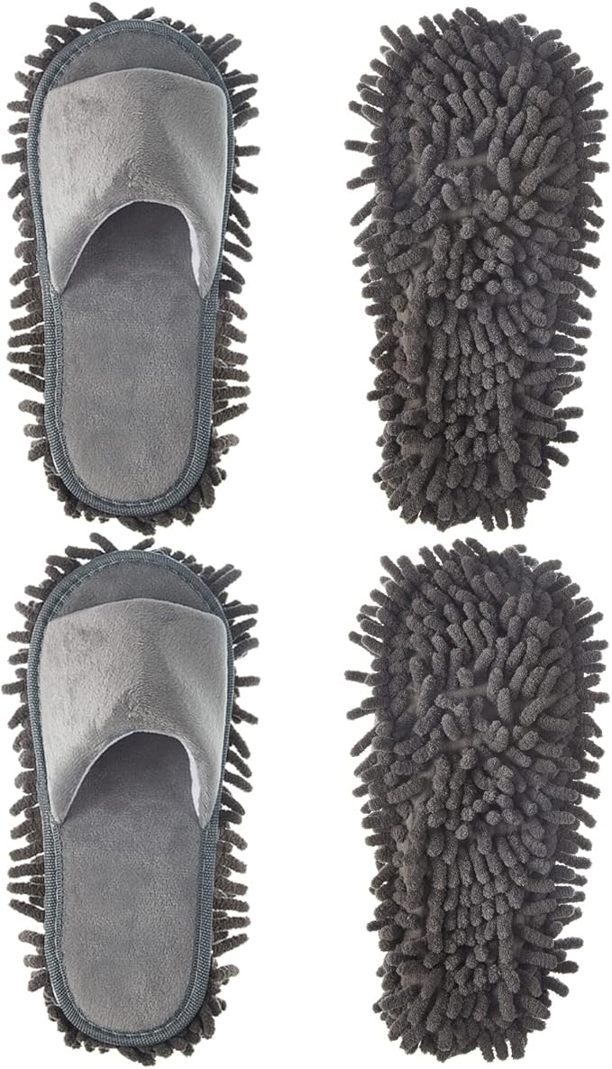Jecery 2 Pairs Microfiber Cleaning Mop Slippers for Floor Cleaning House Mop Shoes Men and Women Washable Unisex Dusting Slippers Dirt Tool Supplies(Large,Gray)