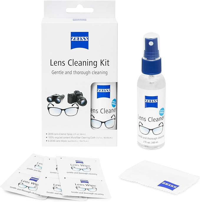ZEISS Lens Cleaning Kit 2oz Spray + 6 lens wipes + Microfiber Cleaning Cloth
