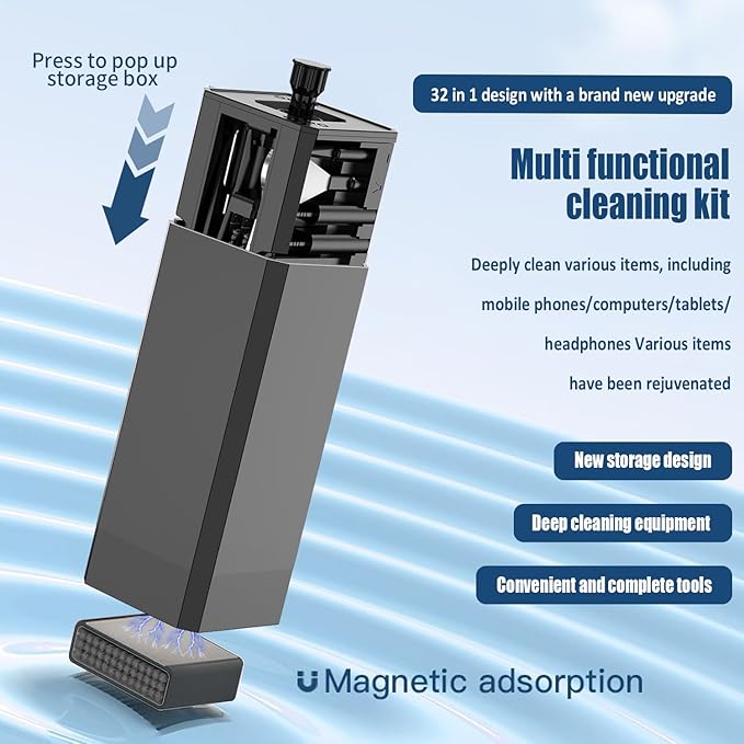 Keyboard Cleaning Kit Laptop Cleaner, 32-in-1 Computer Screen Cleaning Brush Tool, Multi-Function PC Electronic Cleaner Kit for iPad iPhone Pro, Earbuds, Camera Monitor(Black)