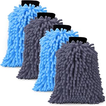 4Pcs Car Wash Mitt Microfiber Gloves Chenille Material Microfiber Towels for Car Washing Supplies Kit Scratch Free Clean