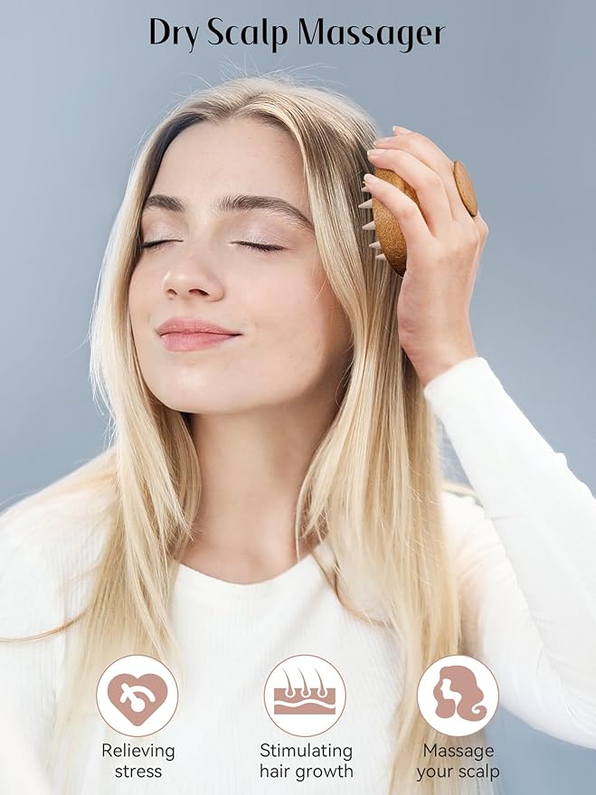 HEETA Scalp Massager Hair Growth, Soft Silicone Scalp Scrubber Shampoo Brush for Exfoliation, Dandruff Removal & Head Massage Stress Relax, Wet & Dry Use for Thick, Thin Hair Care, Brown