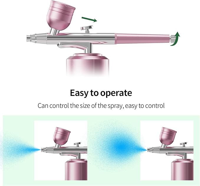 Airbrush Kit with Compressor Portable Airbrush Kit 48PSI High-Pressure Non-Clogging Air Brush Set Cordless Rechargeable with 0.3mm Nozzle and Cleaning Brush for Painting,Nail Art, Makeup (pink)