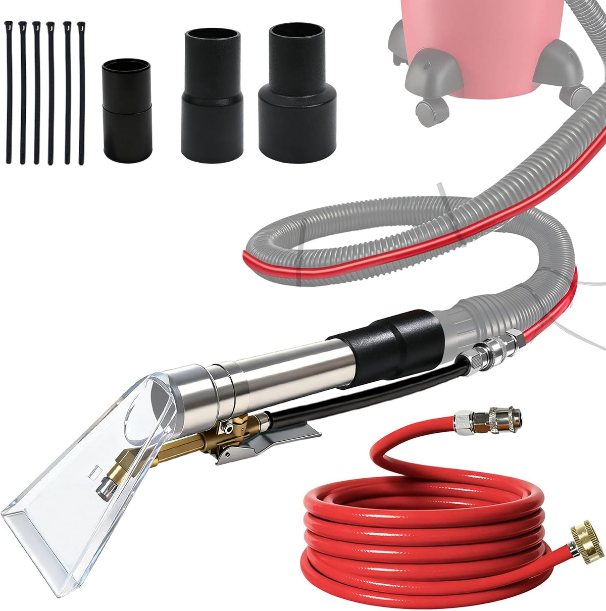 Universal Fit All Brands' Shop Vac Extractor Hose Kit Adapter Wet-Dry Extraction Accessory for Upholstery & Carpet Cleaning Auto Detailing Wet Vaccum Accessories with 25 Feet Water Hose