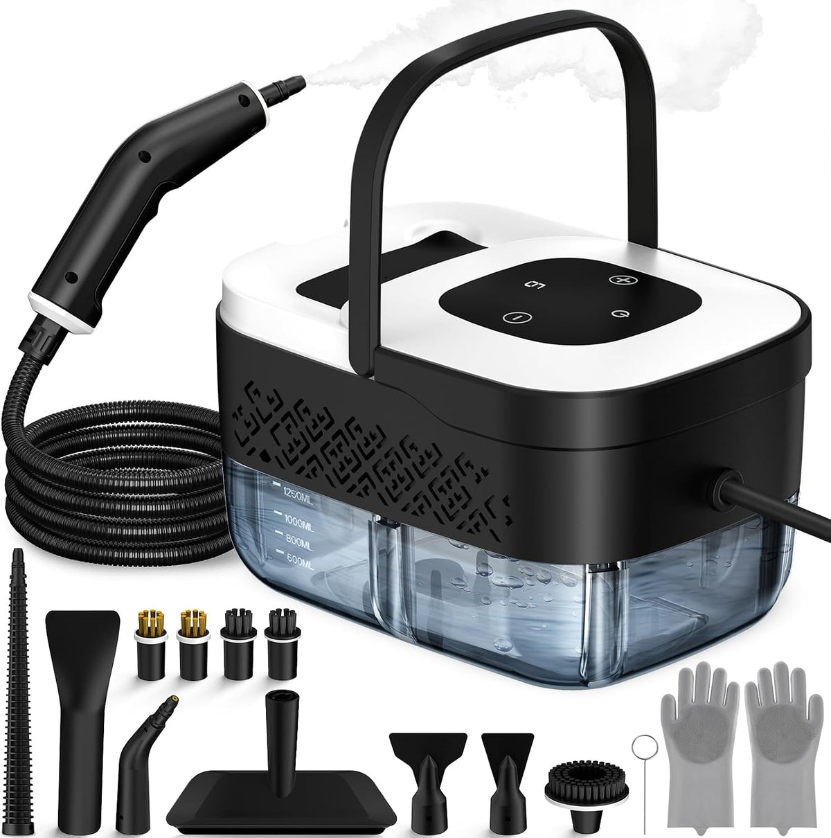 Steam Cleaner, Portable Steamer for Cleaning with 16pcs Accessories, 6-Level Adjustable and 15s Heat-Up, Handheld Steam Cleaner for Home, Tile, Dirt, Grout, Grease, Car Detailing, White