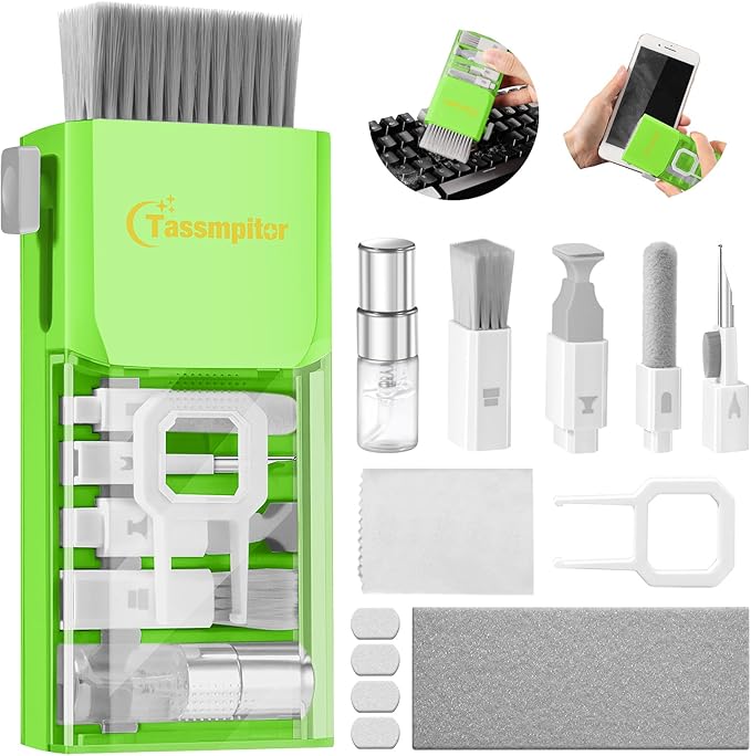 Tassmpitor Laptop Screen Keyboard Cleaner Kit, All in 1 Electronics Cleaning Tool for MacBook iPad iPhone Pro Cell Phone, Brush Tool for Tablet, Computer, PC Monitor,TV Camera Lens with Patent, Green