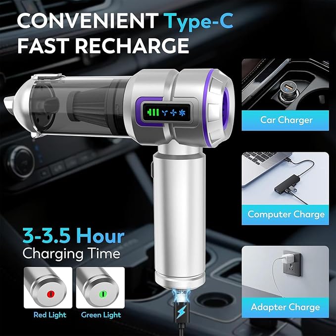 Car Vacuum Cleaner Cordless, 22000PA High Power Portable Handheld Vacuum & Compressed Air Duster, Mini Vacuum with LED Display, 3 Modes Brushless Motor for Car, Home, Office, Camping
