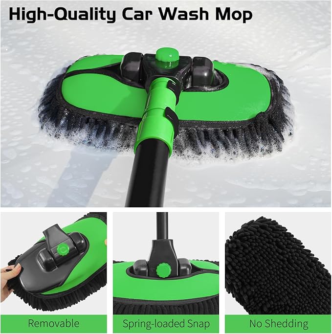 Ordenado 15°Curved Car Wash Brush with Long Handle, 43" Car Cleaning Brush with Extension Pole, Microfiber RV Wash Mop Scratch-Free, Exterior Washer Mop for Washing Roof Truck Camper SUV Caravan Green