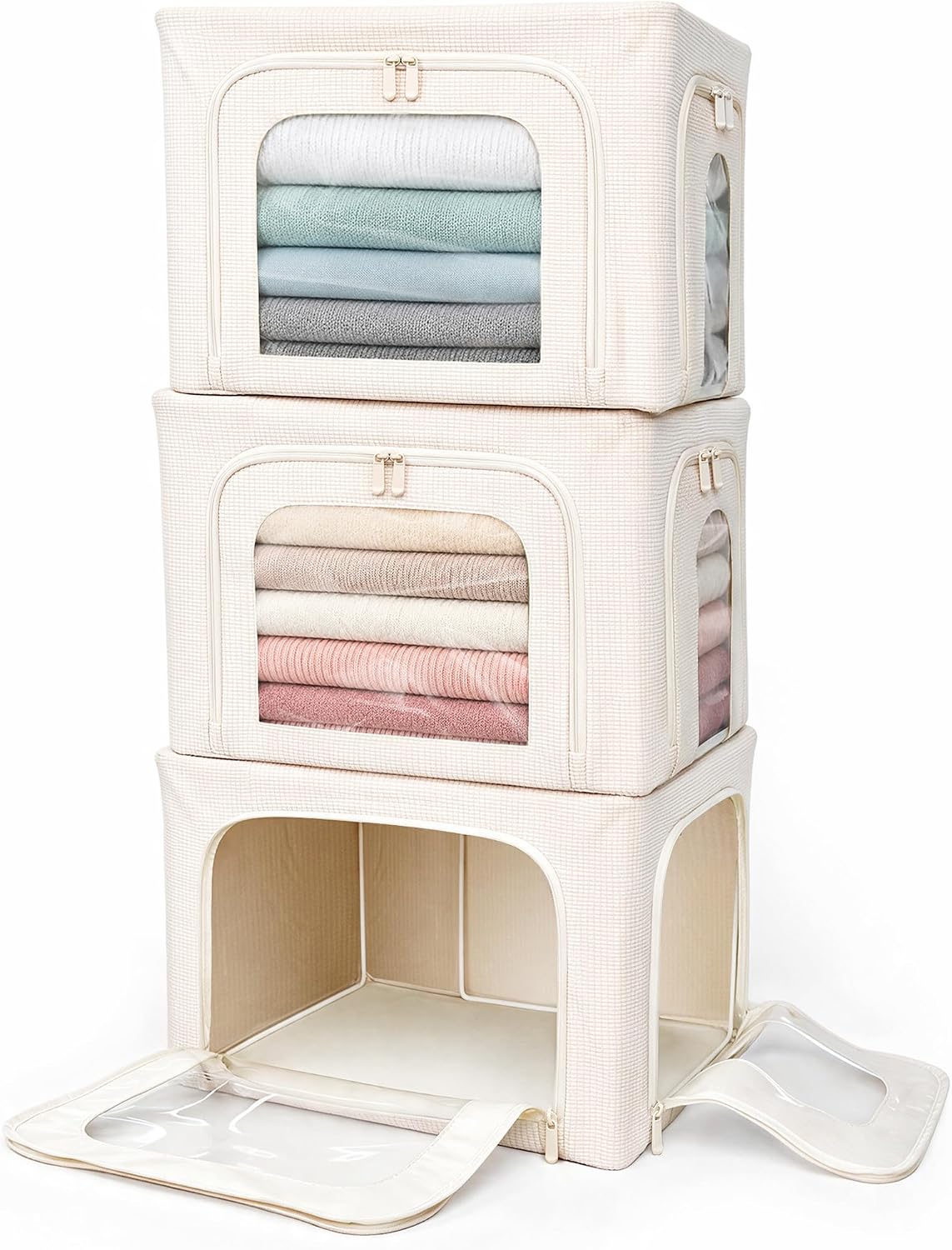 Clothes Storage Bins with Heavy-Duty Metal Frame, 3 Openings, 40L