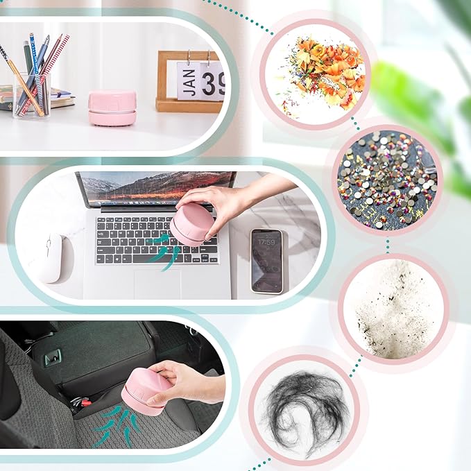 Honoson 2 Pcs Diamond Painting Tool Drill Quicker Picker for Spilled Diamonds 5d Painting Accessories Vacuum Cleaner Mini Table Desktop Sweeper Organizer Clean Art Beads Crumb(Pink)