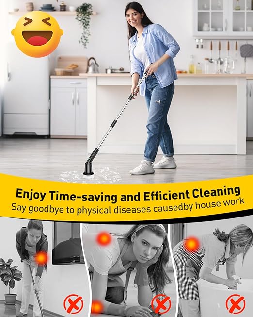Electric Spin Scrubber for Cleaning Bathroom, Shower Scrubber Rotary Floor Brushes with IPX7 Waterproof & 2 Speed, 3 Brush Heads, Bathroom Cleaning Supplies for Toilet Shower Tub Dark