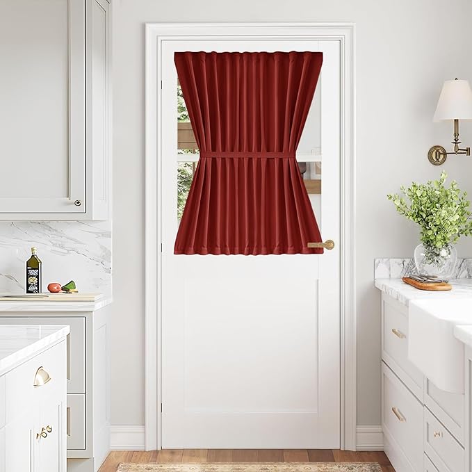 Vatge Privacy French Door Curtain - Thermal Insulated Self Adhesive Blackout Door Curtains with Tieback, 1 Panel, W54 x L40, Red