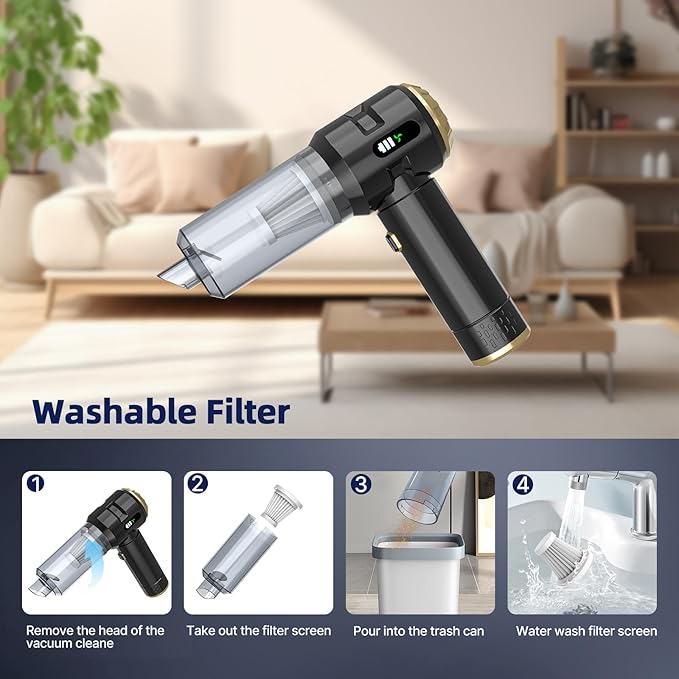 Cordless Handheld Car Vacuum Cleaner,Rechargeable Portable Lightweight Dust Blower,22000PA Powerful Suction Mini Vacuum Cleaner for Deep Cleaning of Home,Car and Pet Hair(Black-Gold)