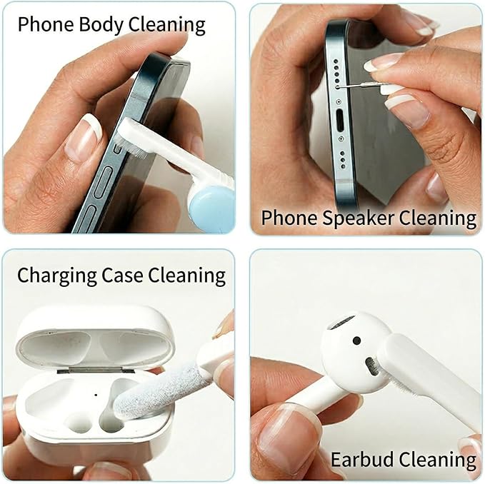 Electronic Cleaning Kit for Earbuds Phone, 3-in-1 Cleaner Tool with High-Density Brush SIM Ejection Pin, Portable 2.8in Case for AirPods iPhone Tablet Charging Port - Blue