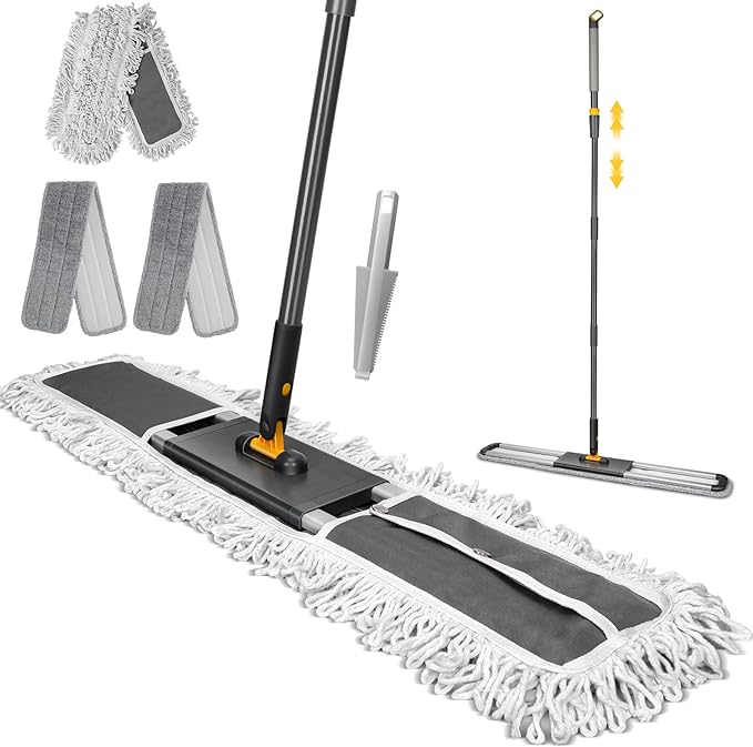 MASTERTOP Commercial Mop, 36'' Large Dust Mop,Heavy Duty Industrial Push Mops with 3 Reusable Microfibre Pads & 62'' Adjustable Handle for Home,Hotel,Mall,Warehouse