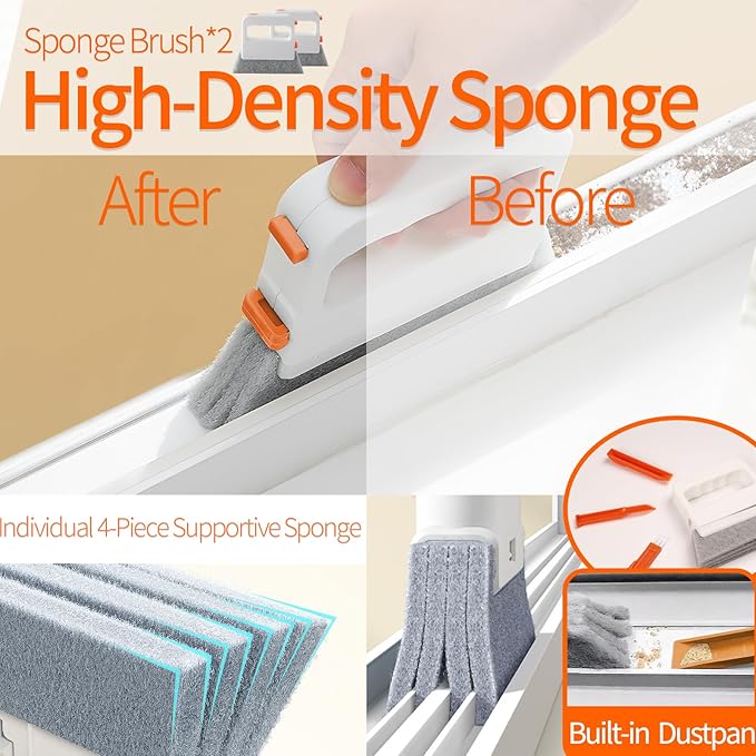 Window Track Cleaner Tools Set - 8 Pcs Groove Cleaning Brush Kit, for Sliding Door Track, Shutter, Sill, Tile Lines, Sink