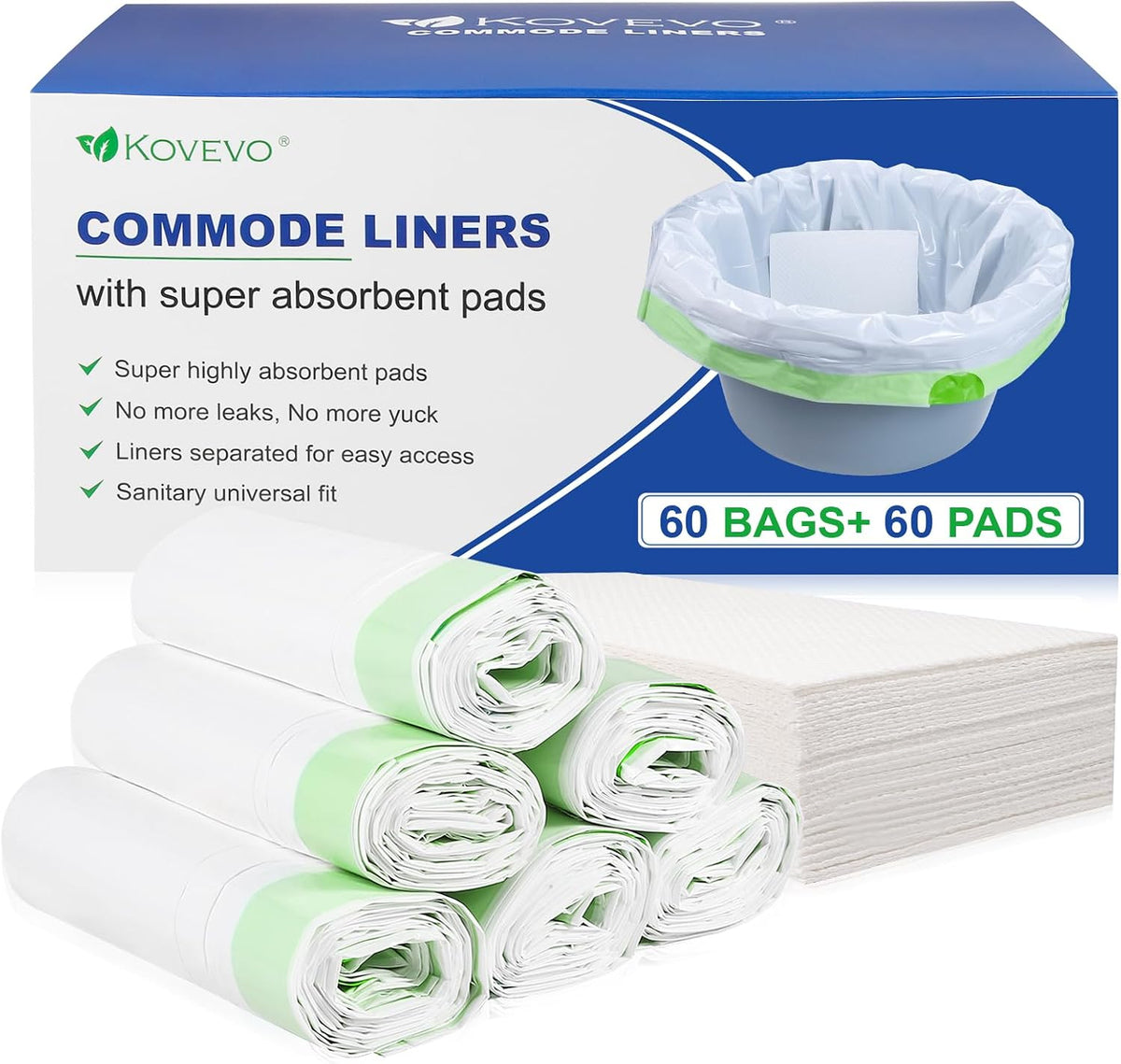 60 Pack Commode Liners with Absorbent Pads
