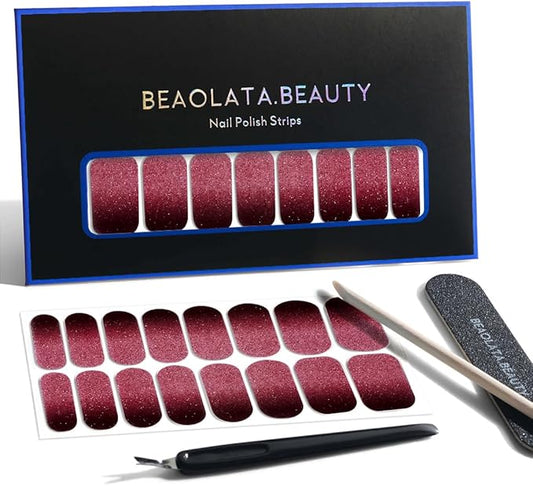 Nail Polish Strips, 32PCS Salon Quality Wraps, Long Lasting Gel Nail Stickers for Women Easy Apply& Remove (Sugar Sparkle Brown)