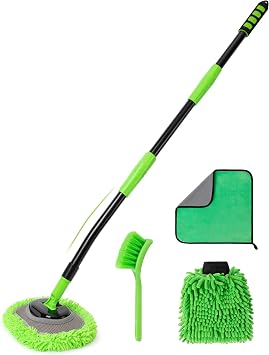 IVYROLL Car Wash Brush Kit, Long Handle, Microfiber Wash Mop, 15° Angled