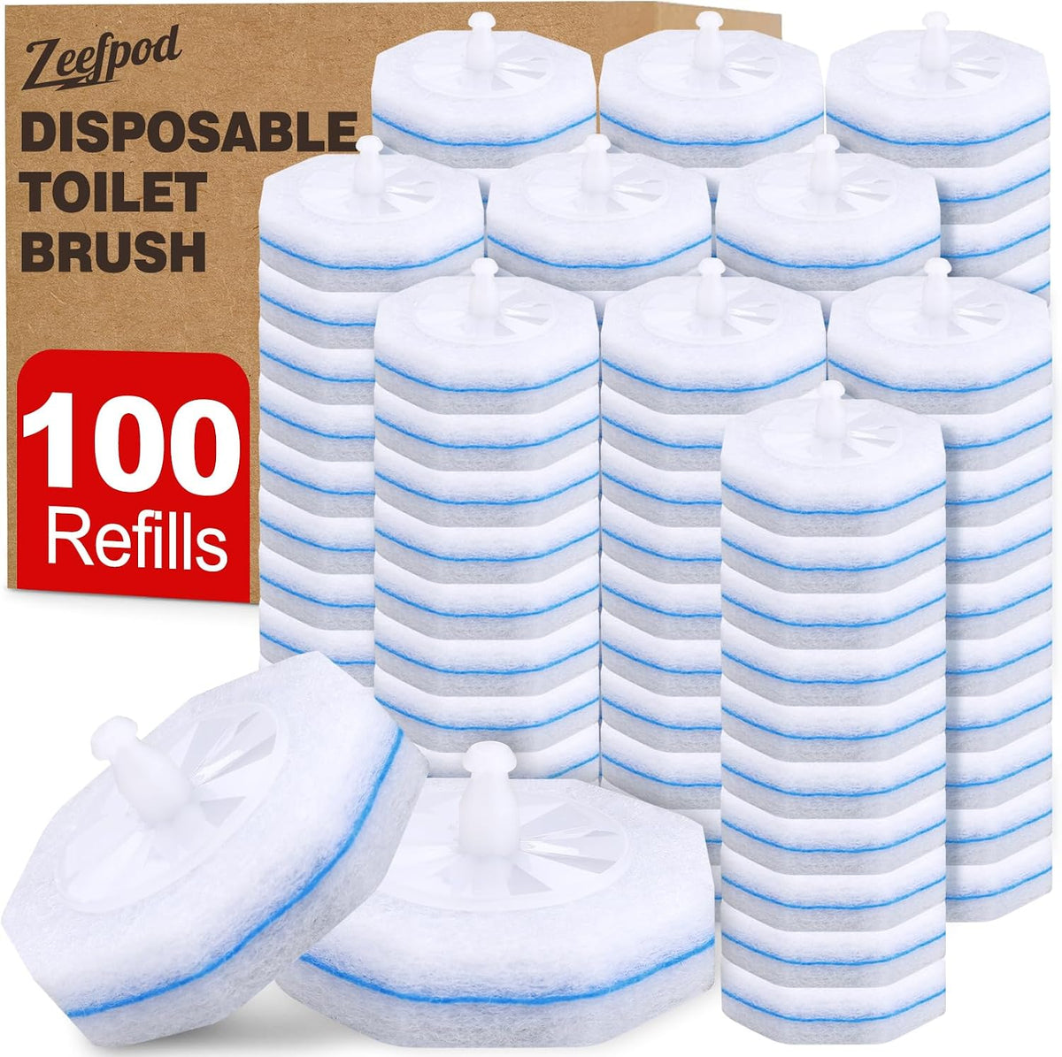 100 Pack Toilet Brush Refills, Disposable Toilet Cleaning Pads