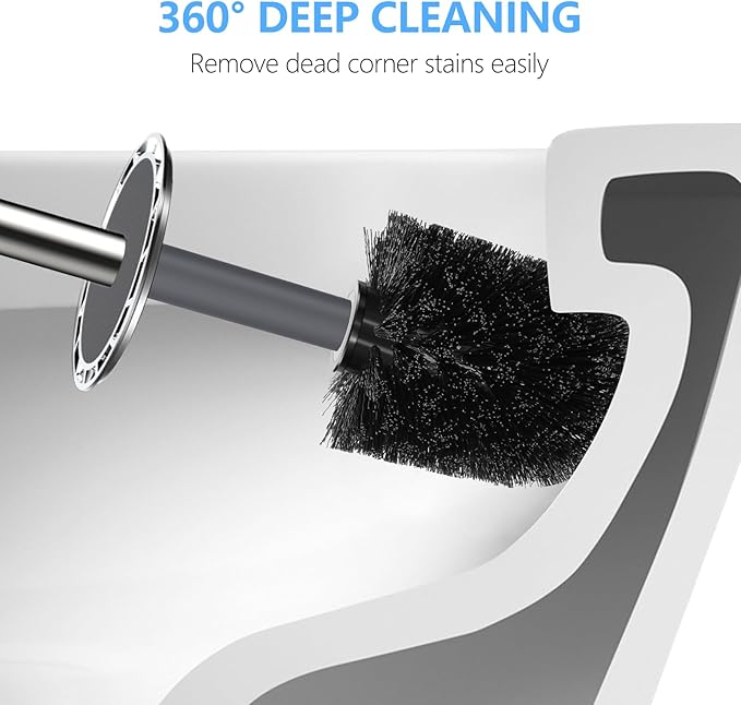SetSail Toilet Brush, Compact Size Toilet Bowl Brush and Holder Toilet Brushes for Bathroom with Stainless Steel Handle Toilet Cleaner Brush with Durable Scrubbing Bristles, 2 Packs-Gery