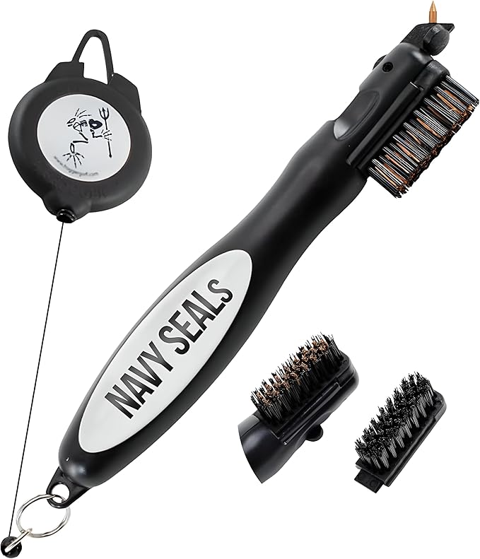 Frogger BrushPro Golf Club Cleaner with Ergonomic Grip and 2.5 ft. Retractable Cord - Sturdy Golf Club Brush and Groove Cleaner for Golfers
