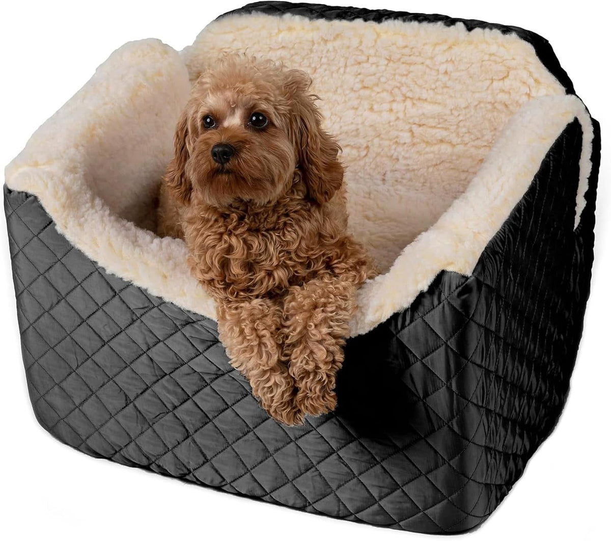 Lookout I Car Seat - Dog Car Seats for Small Dogs, Puppy Booster Bed for Small & Medium Sized Pets Up to 25 Lbs, Elevated, Washable - Medium, Black Quilted