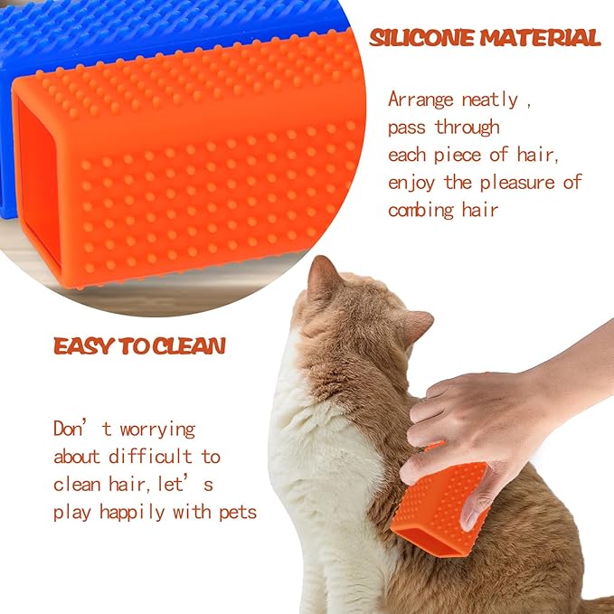 2pcs Pet Dog Cat Hair Remover, Pet Hair Removal Tool, Hollow Cleaner Brush for car，Interior, Furniture, Sofa (orangeblue)