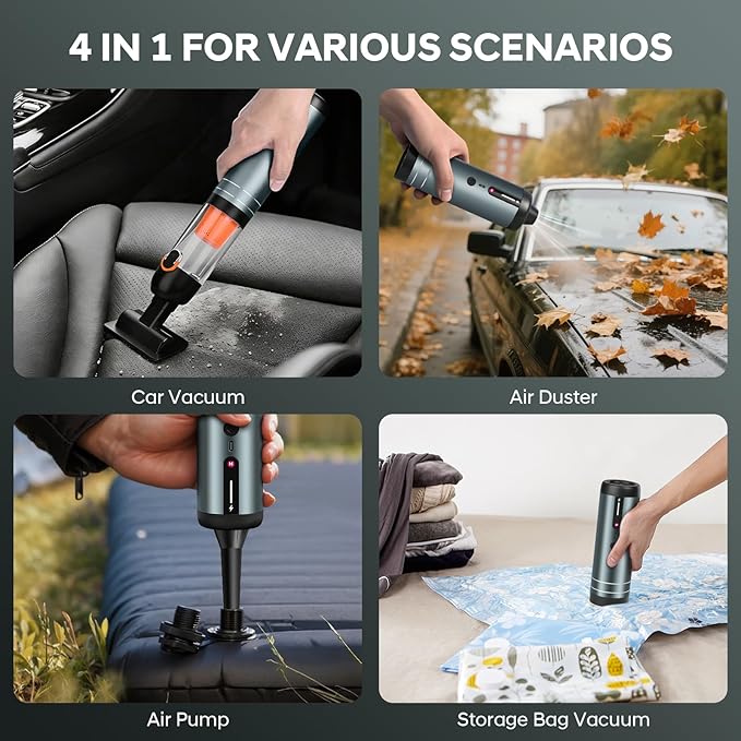 7-in-1 Aluminum Alloy Wireless Car Vacuum Cleaner, 20kPa Strong Suction Handheld Vacuum, Portable with Smart Digital Display, 2 Suction Modes for Car, Desk, Keyboard and Small Spaces（Cyan）